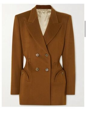 BLAZÉ Double-Breasted Tailored Blazer in Cognac Brown